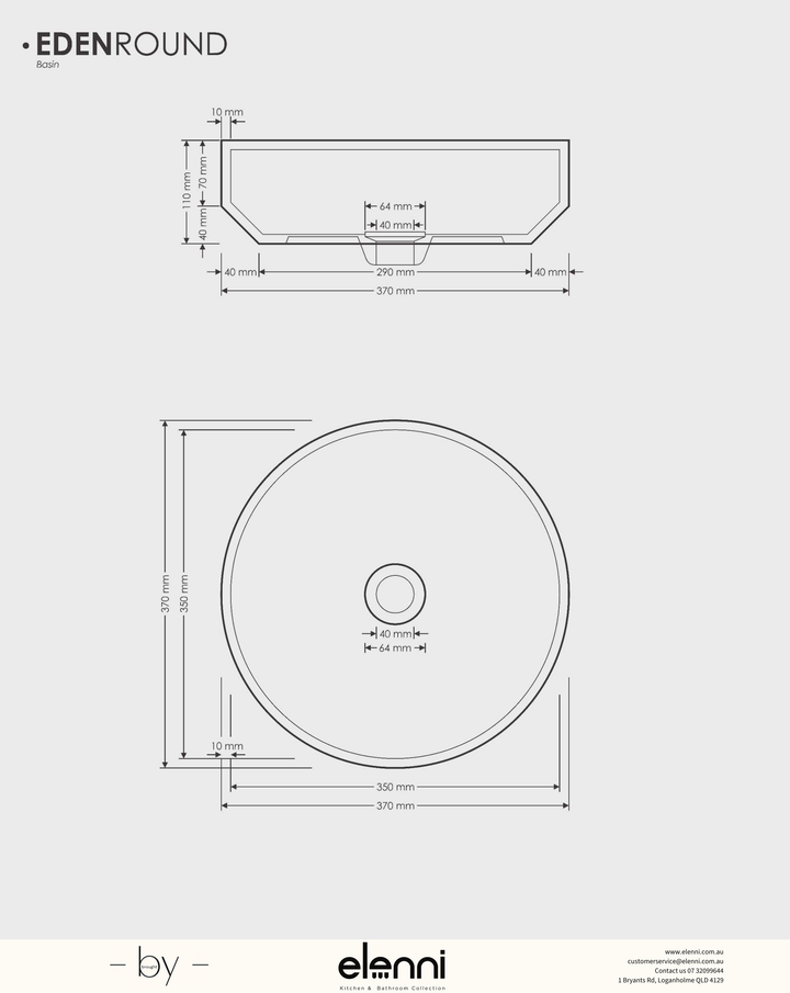 Eden Round Basin - Elenni specification drawing