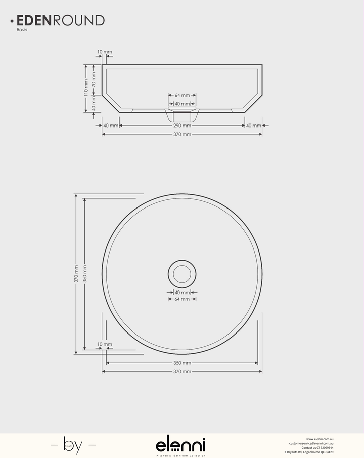Eden Round Basin - Elenni specification drawing