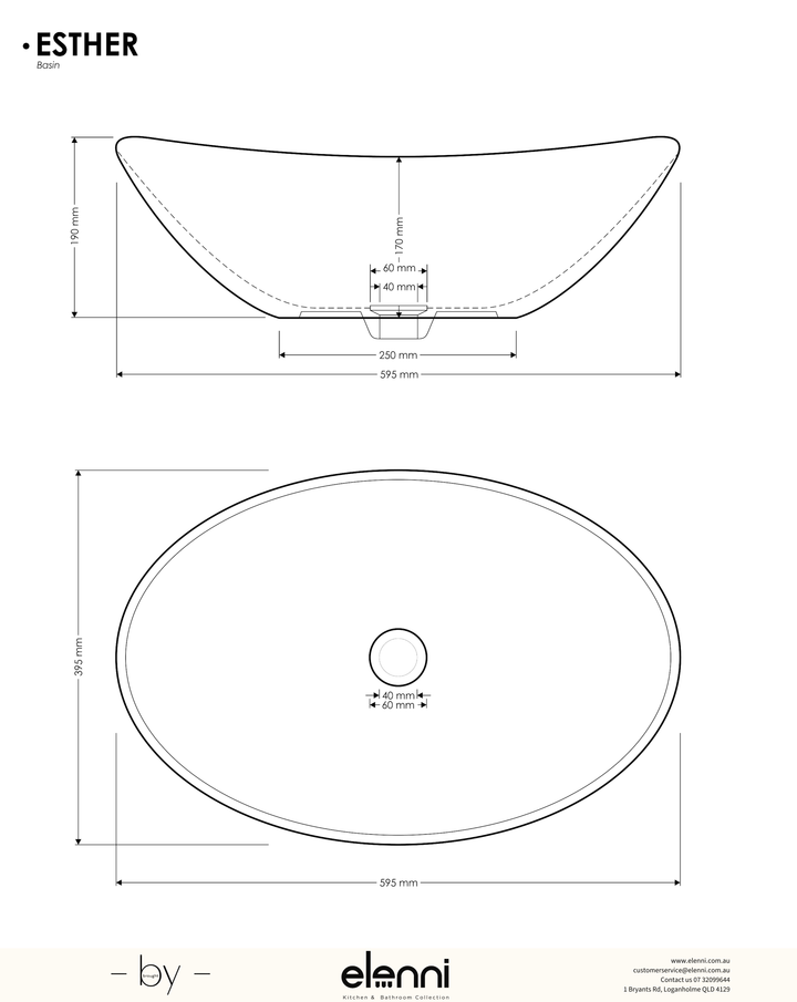 Esther Basin - Elenni specification drawing