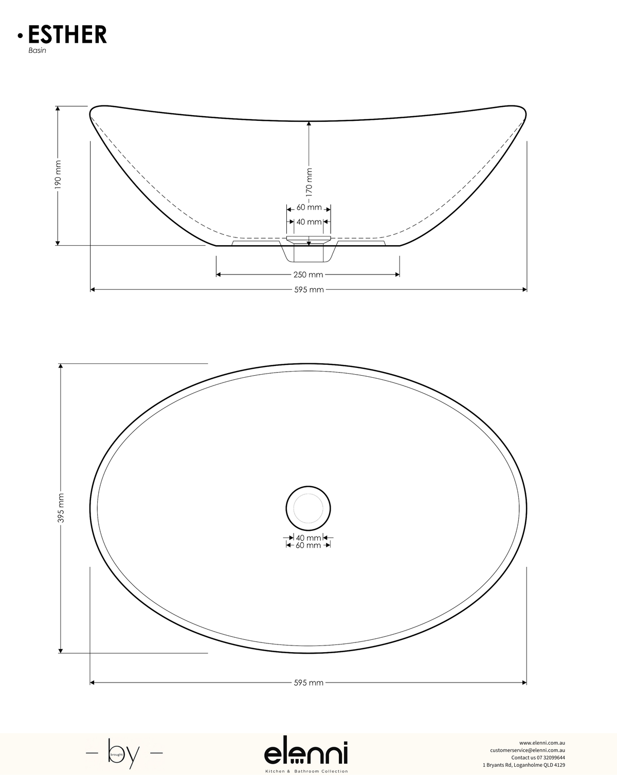 Esther Basin - Elenni specification drawing