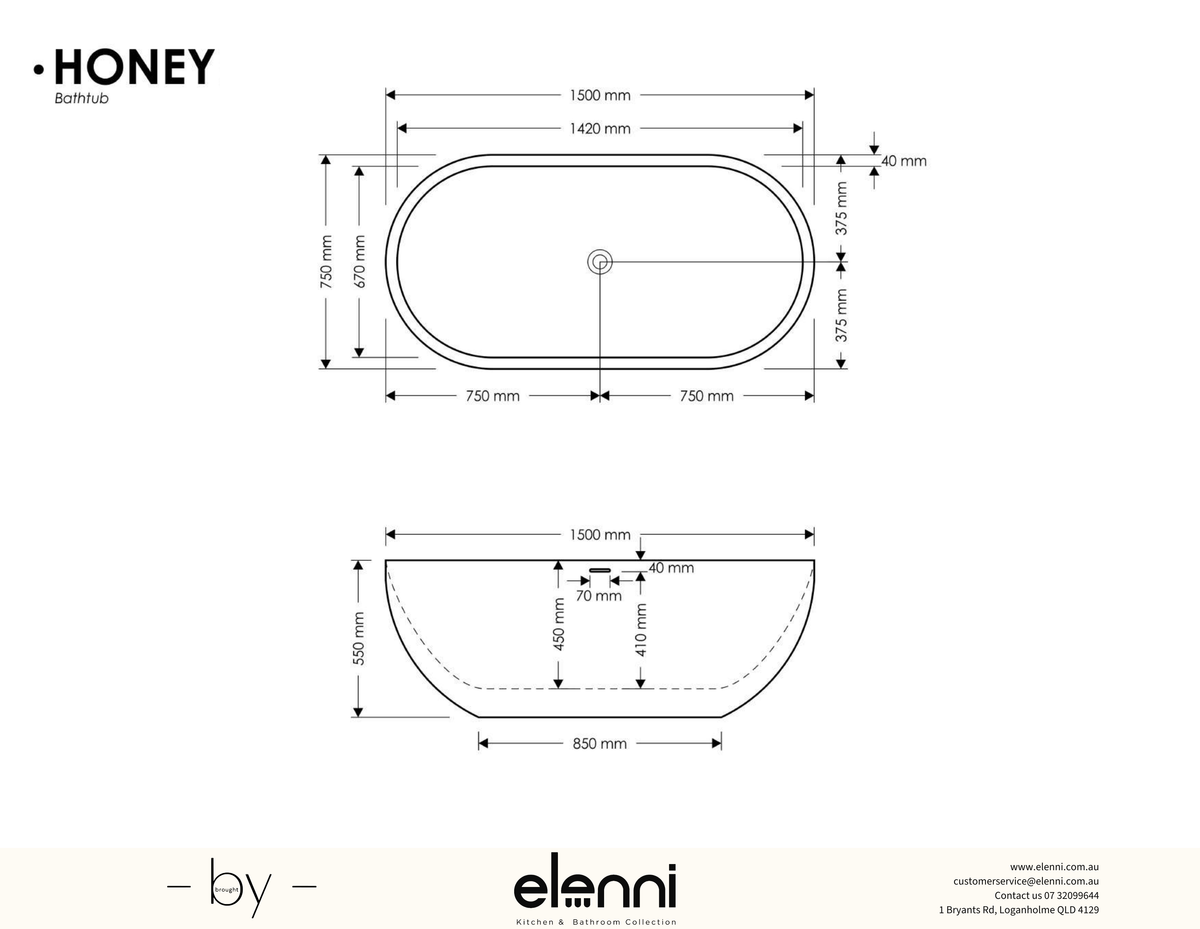 Honey Bath - Elenni specification drawing