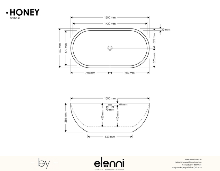 Honey Bath - Elenni specification drawing