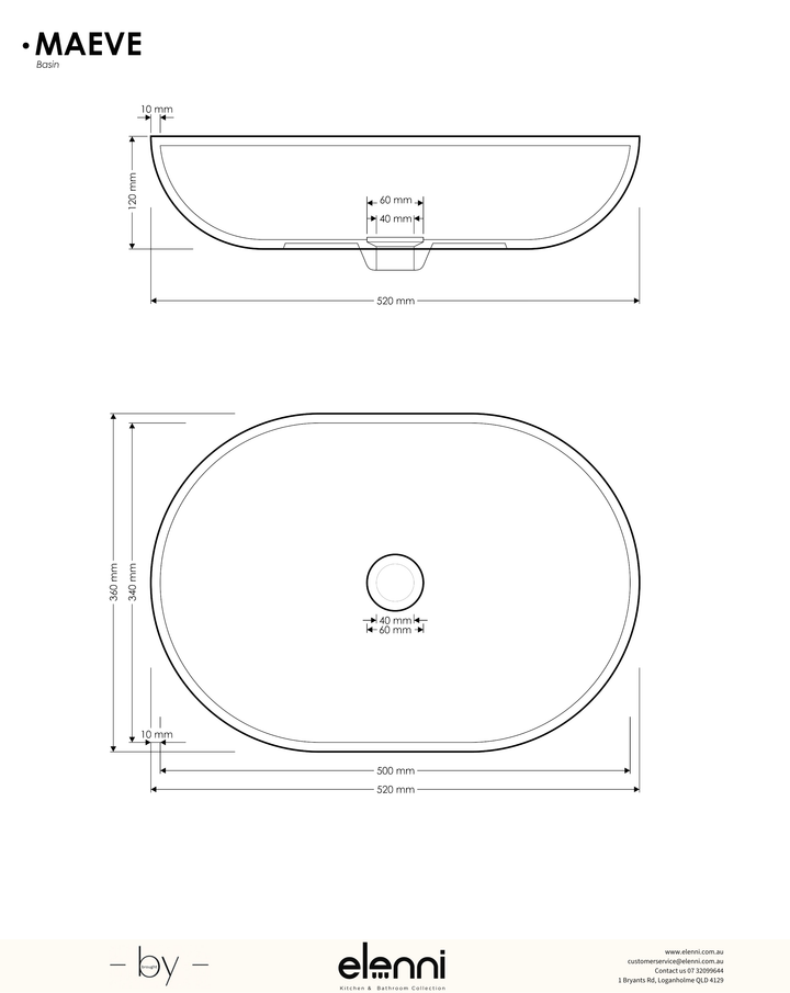 Maeve Basin - Elenni specification drawing