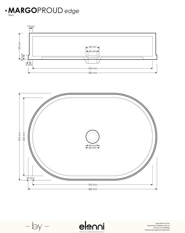 Margo Basin - Proud Edge - Elenni specification drawing