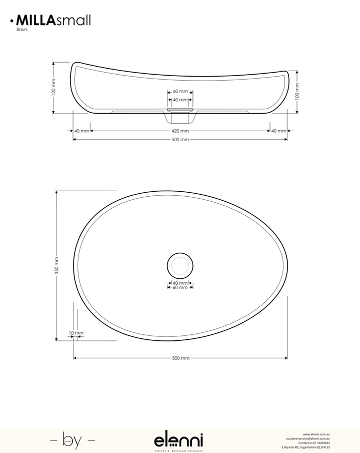 Milla Basin small - Elenni specification drawing