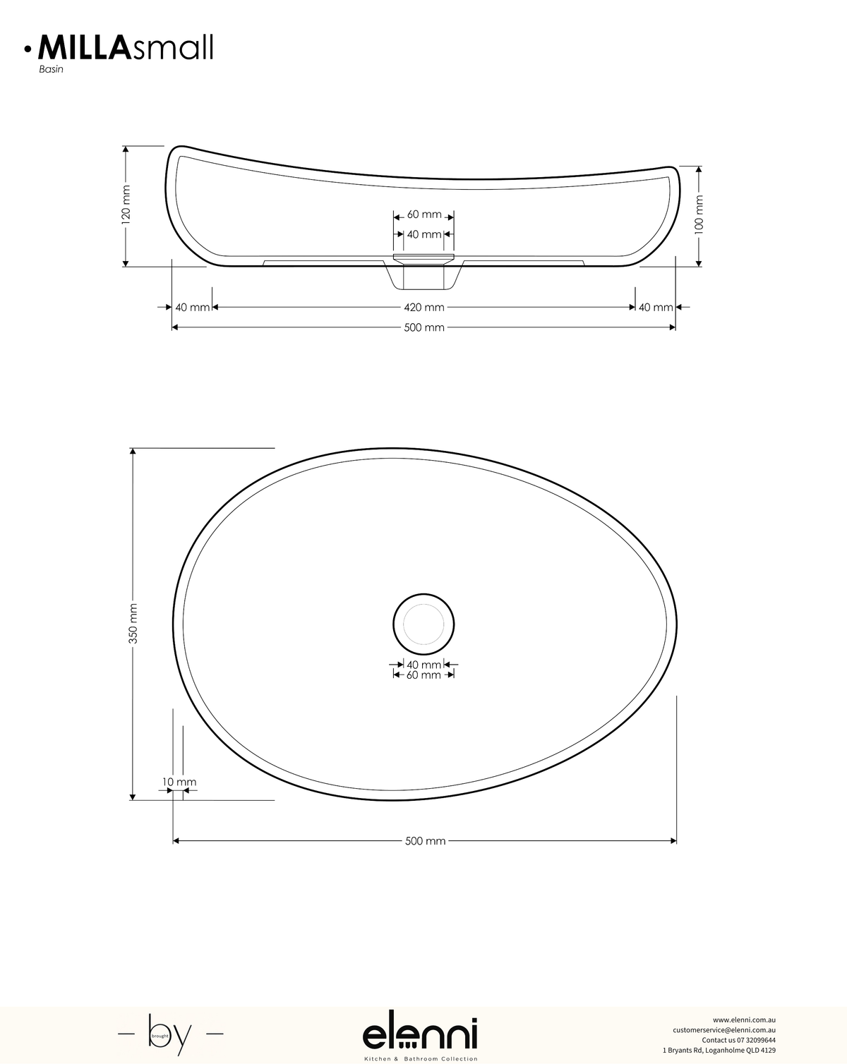 Milla Basin small - Elenni specification drawing