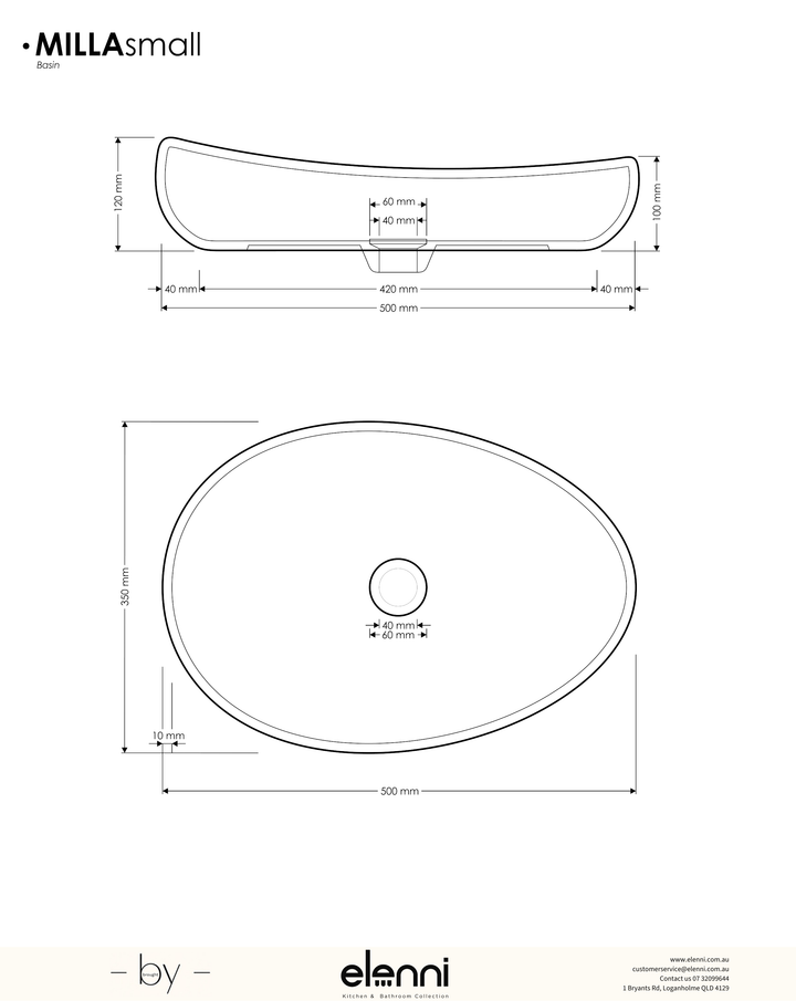 Milla Basin small - Elenni specification drawing
