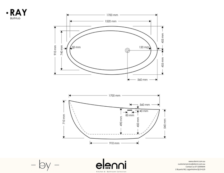 Ray Bath - Elenni specification drawing