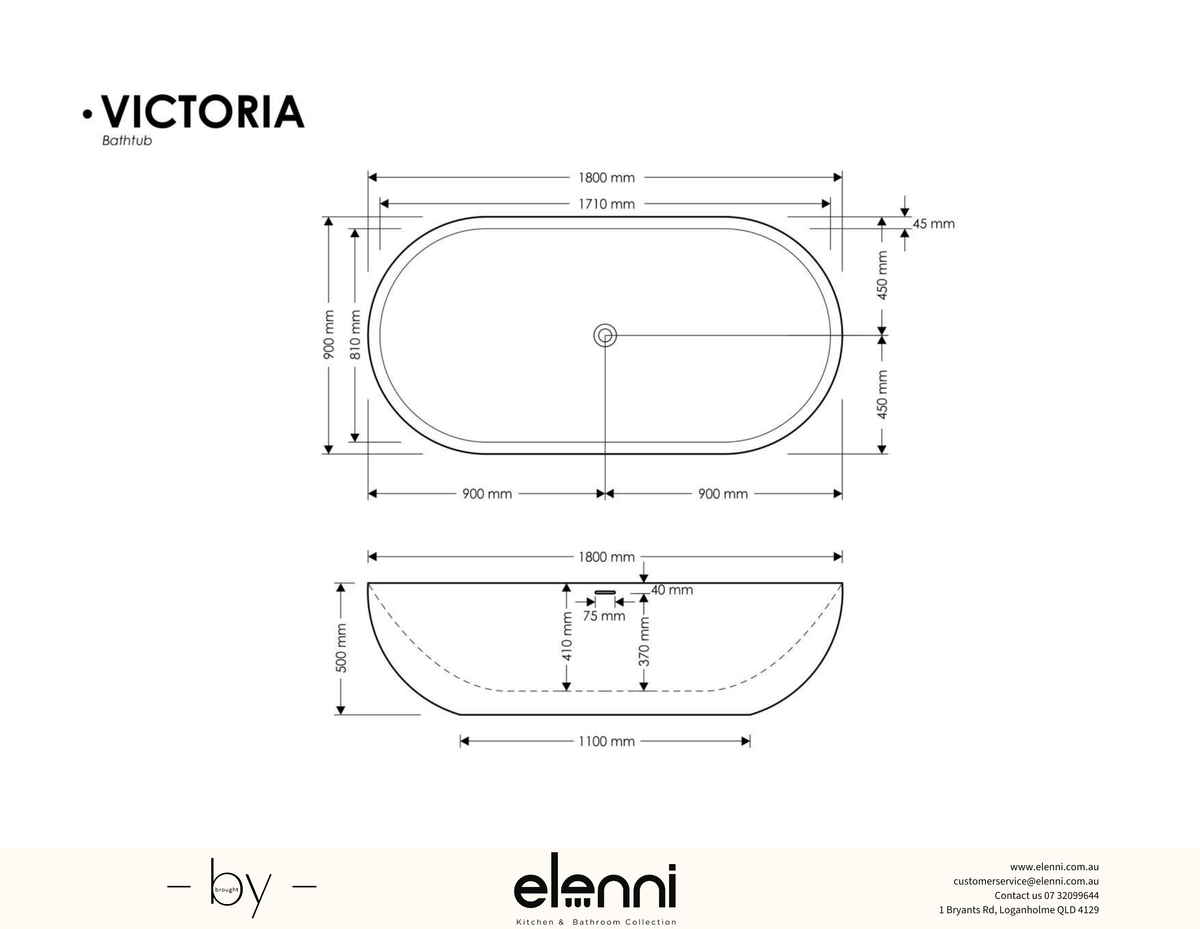 Victoria Bath - Elenni specification drawing