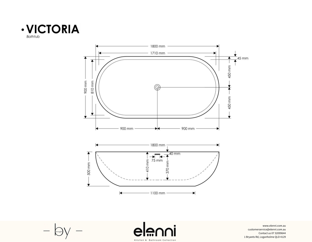 Victoria Bath - Elenni specification drawing