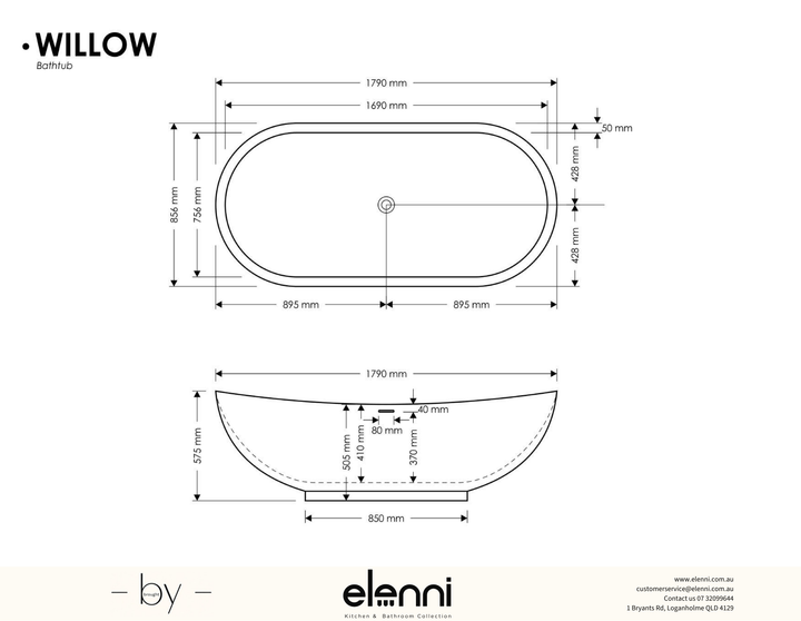 Willow Bath - Elenni specification drawing