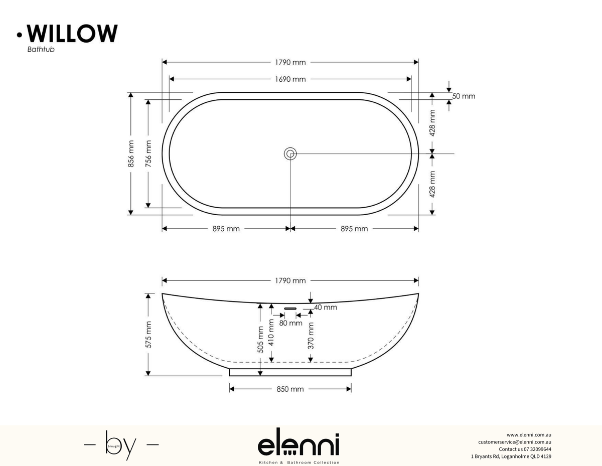 Willow Bath - Elenni specification drawing