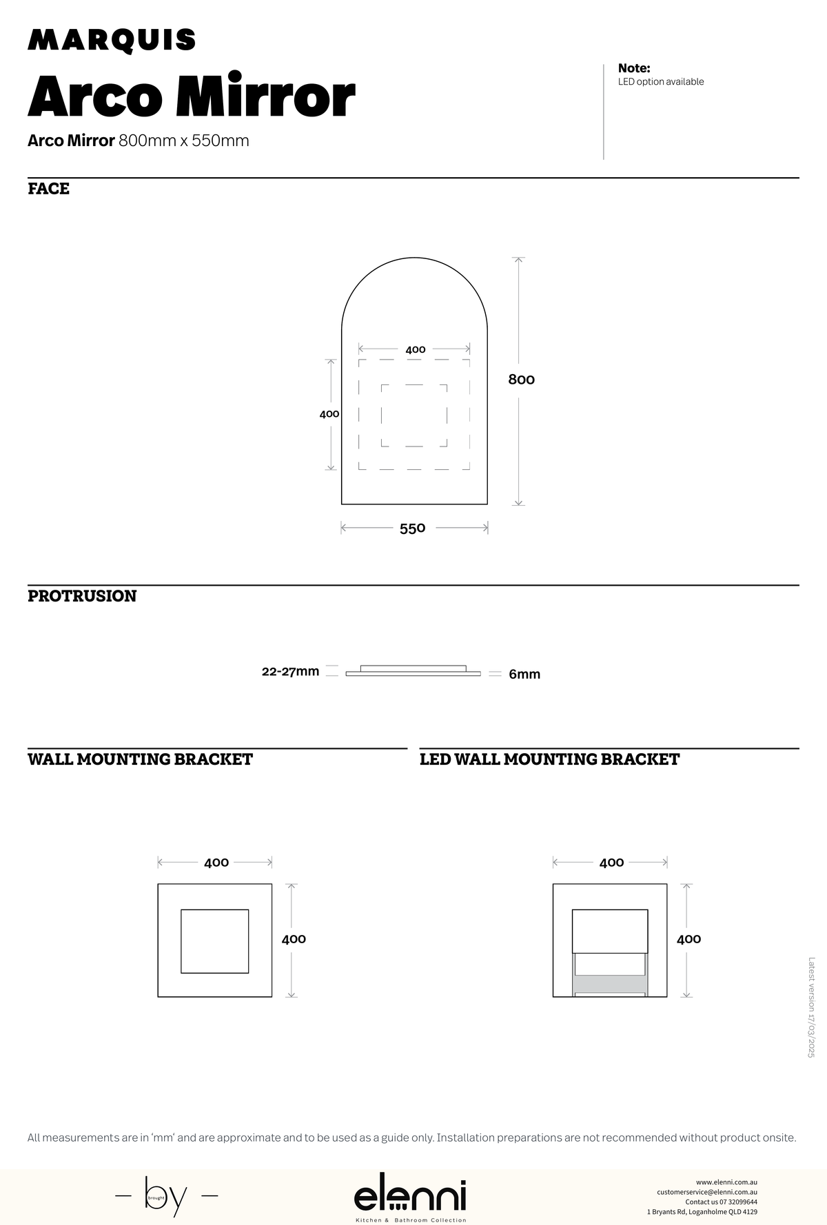 Marquis Arco Mirror - Elenni specification drawing