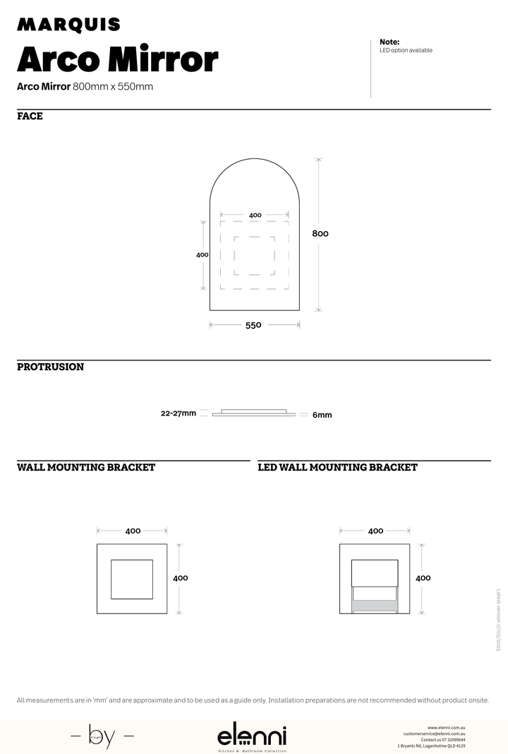 Marquis Arco Mirror - Elenni specification drawing