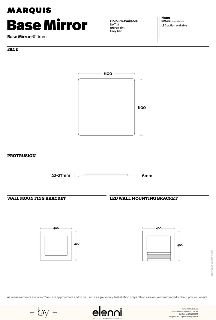 Marquis Base Mirror - Elenni specification drawing 1