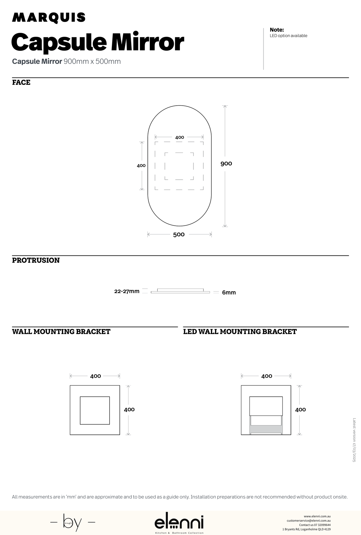 Marquis Capsule Mirror - Elenni specification drawing