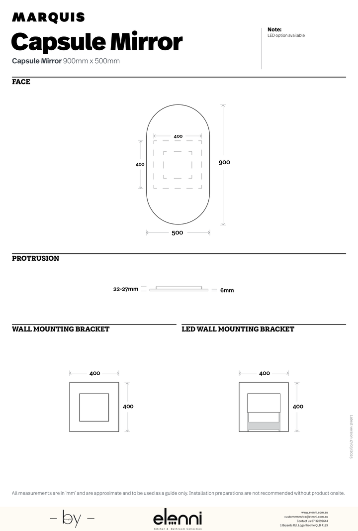 Marquis Capsule Mirror - Elenni specification drawing