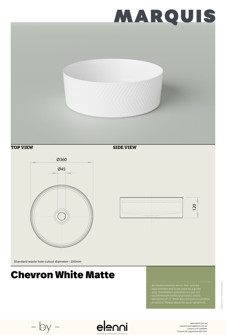 Marquis Chevron Basin - Elenni specification drawing