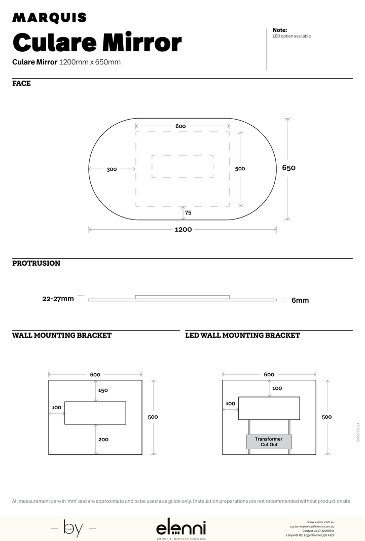 Marquis Culare Mirror - Elenni specification drawing
