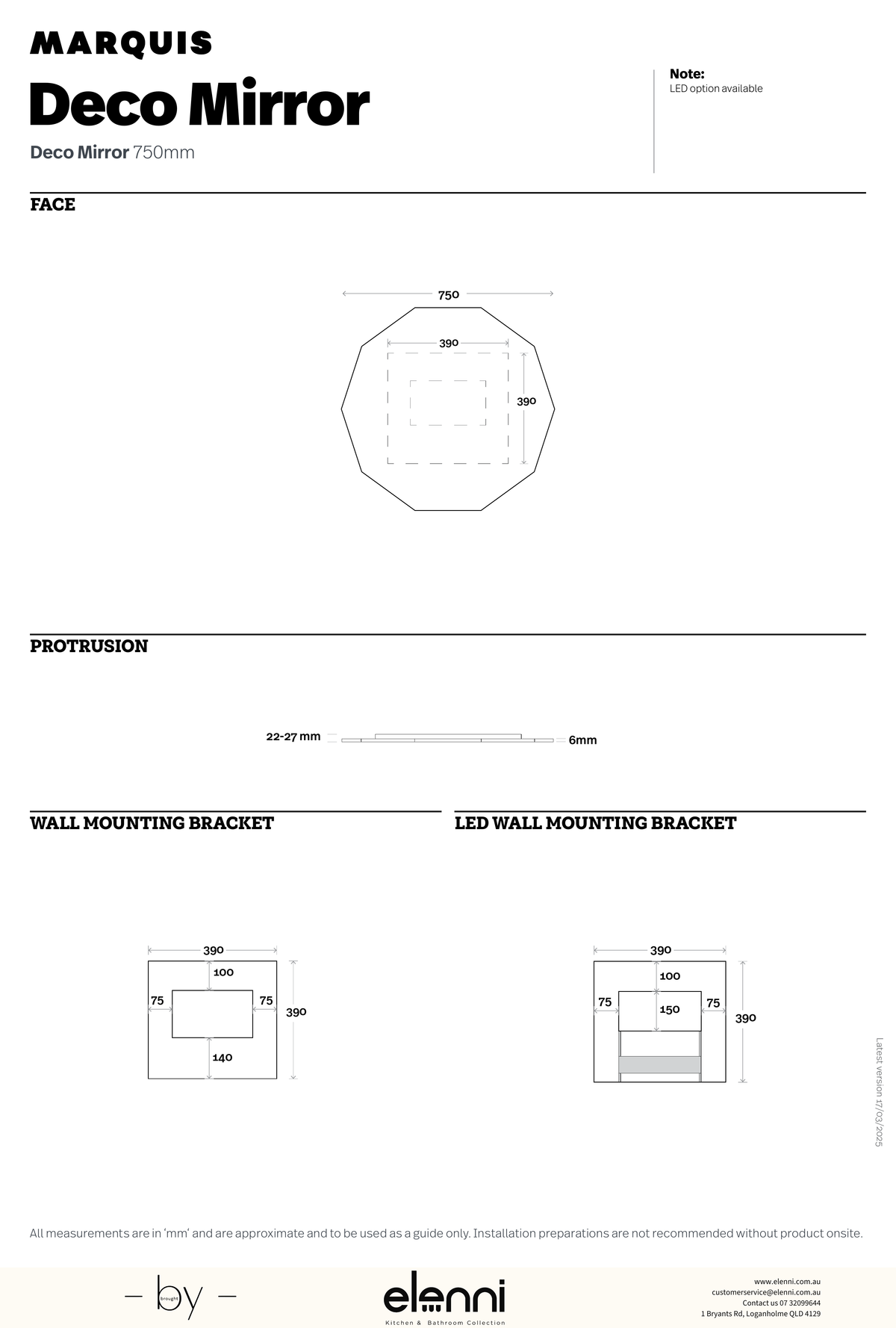 Marquis Deco Mirror - Elenni specification drawing 2