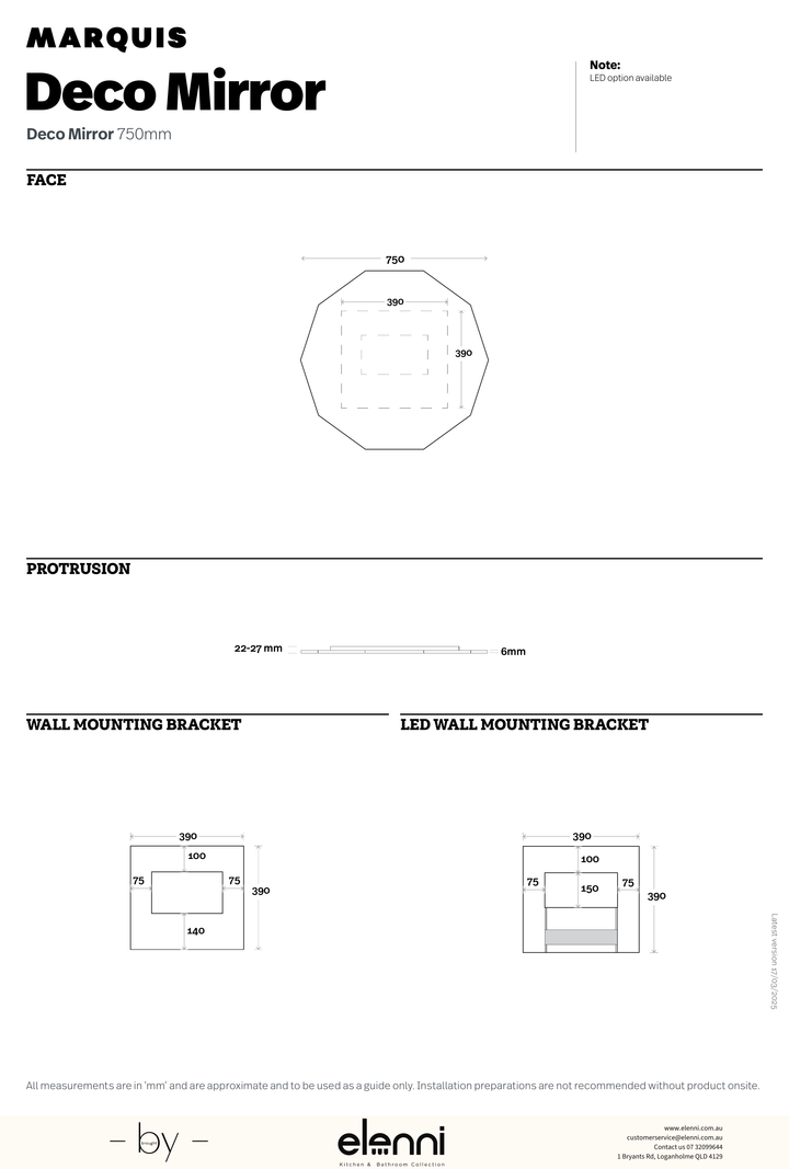 Marquis Deco Mirror - Elenni specification drawing 2