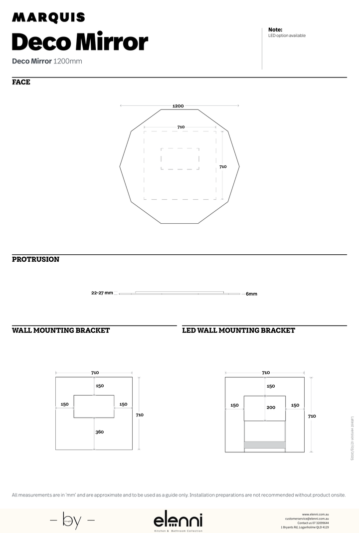 Marquis Deco Mirror - Elenni specification drawing 4