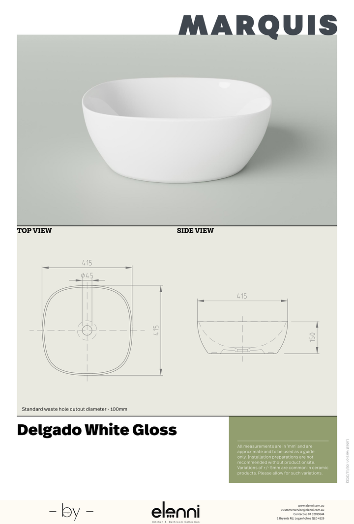 Marquis Delgado Basin - Elenni specification drawing