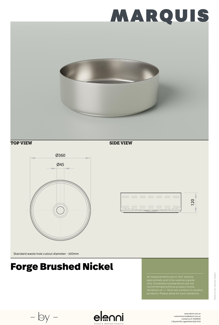 Marquis Forge Basin - Elenni specification drawing