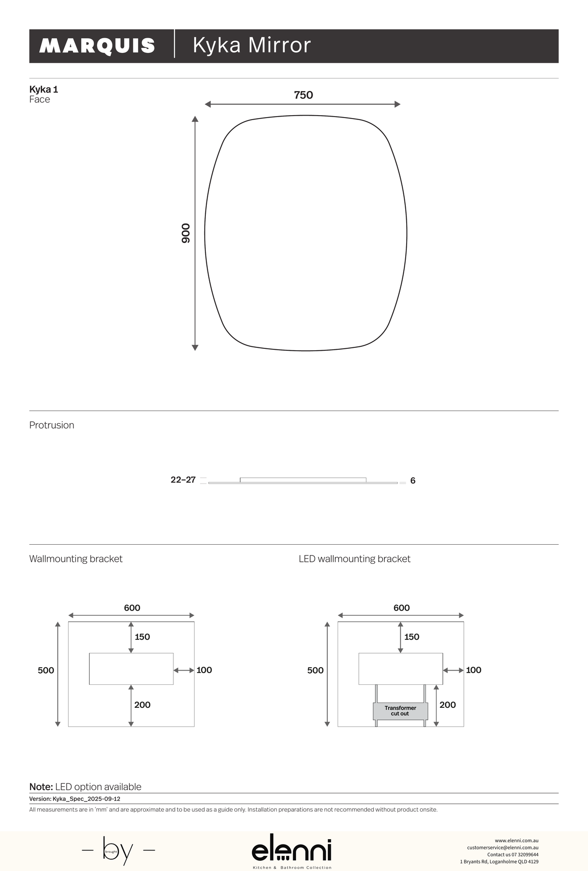 Marquis Kyka Mirror - Elenni specification drawing 1