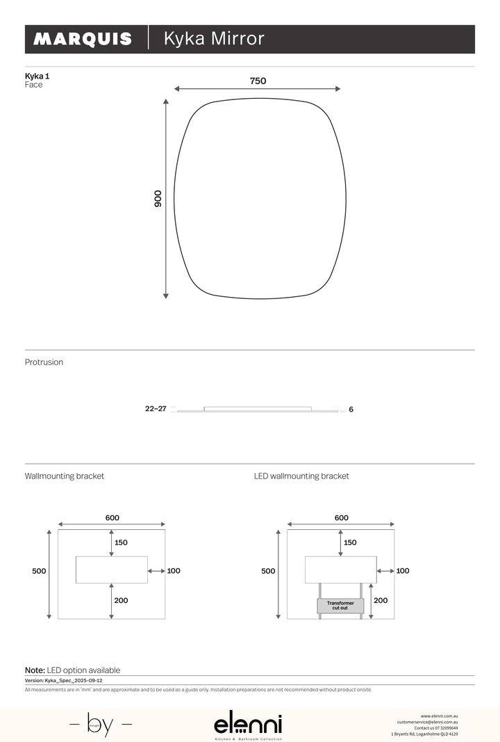 Marquis Kyka Mirror - Elenni specification drawing 1