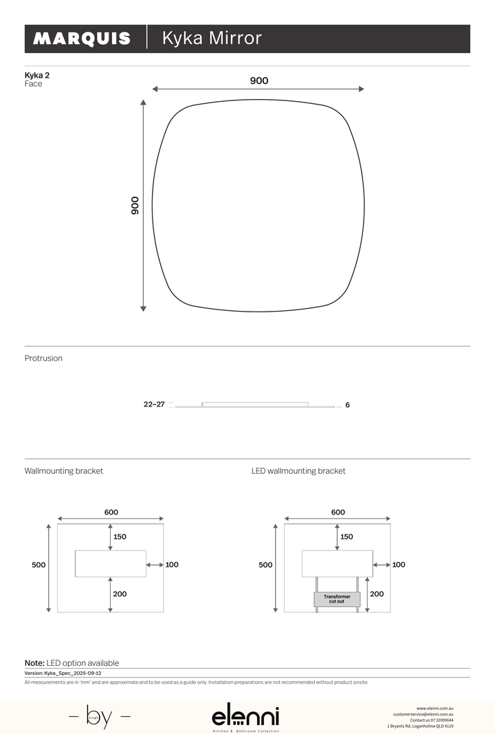 Marquis Kyka Mirror - Elenni specification drawing 2