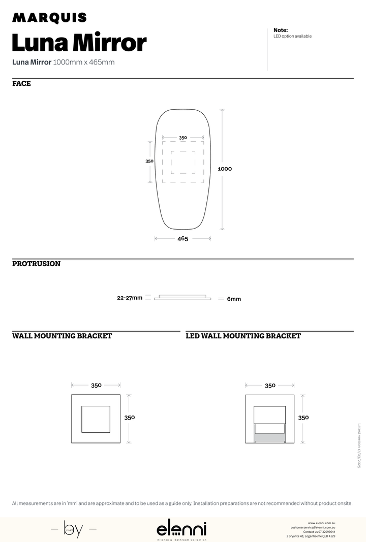 Marquis Luna Mirror - Elenni specification drawing
