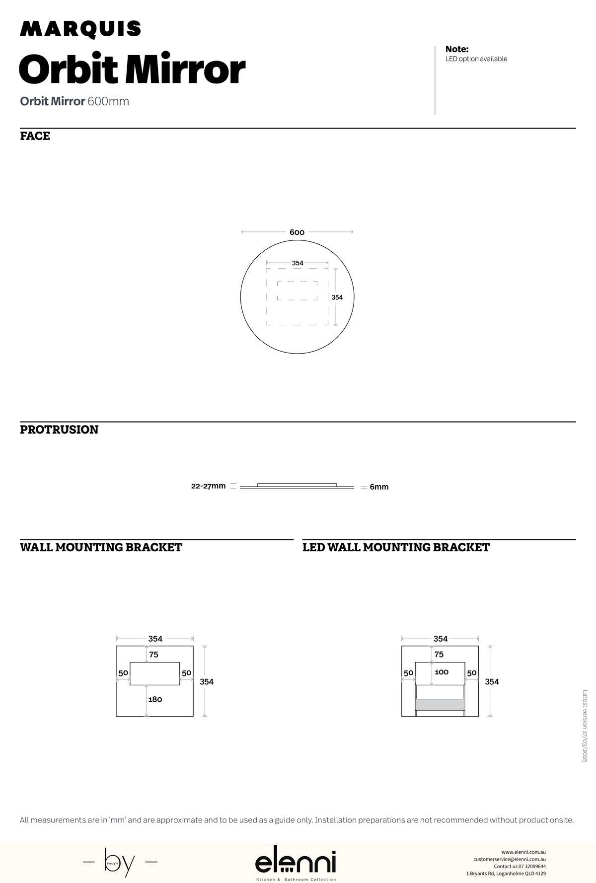 Marquis Orbit Mirror - Elenni specification drawing 1