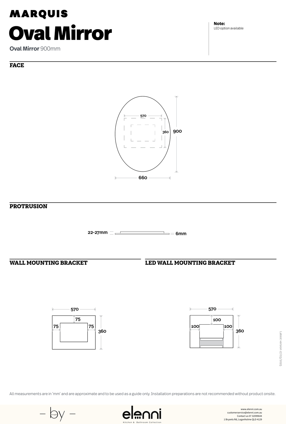 Marquis Oval Mirror - Elenni specification drawing 2