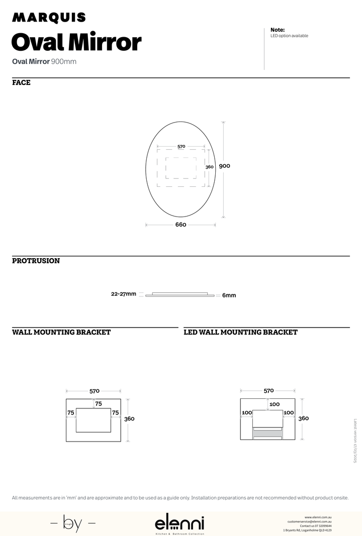 Marquis Oval Mirror - Elenni specification drawing 2
