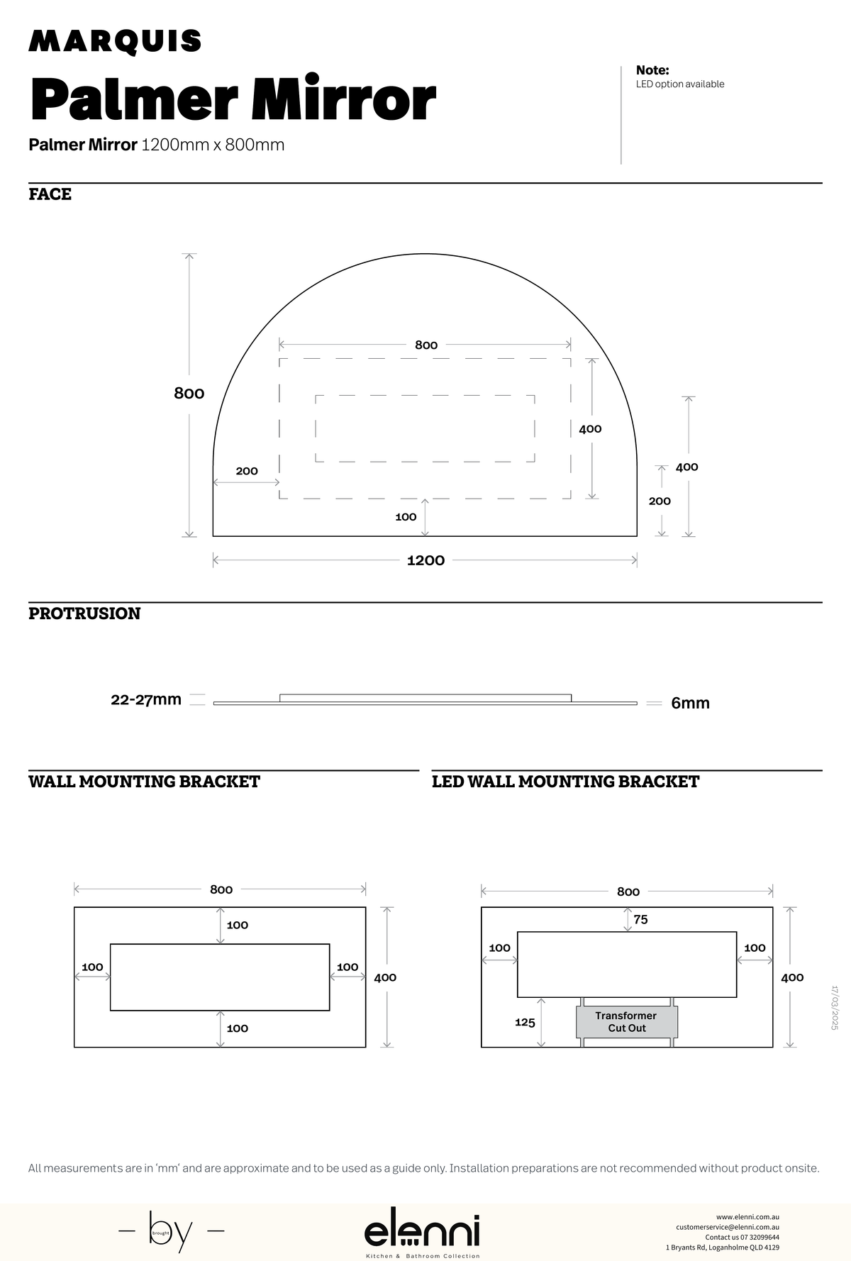 Marquis Palmer Mirror - Elenni specification drawing