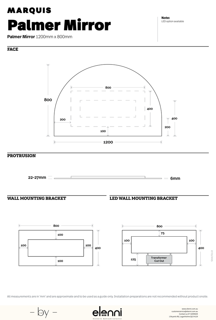 Marquis Palmer Mirror - Elenni specification drawing