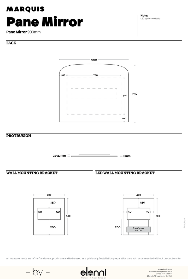 Marquis Pane Mirror - Elenni specification drawing 3