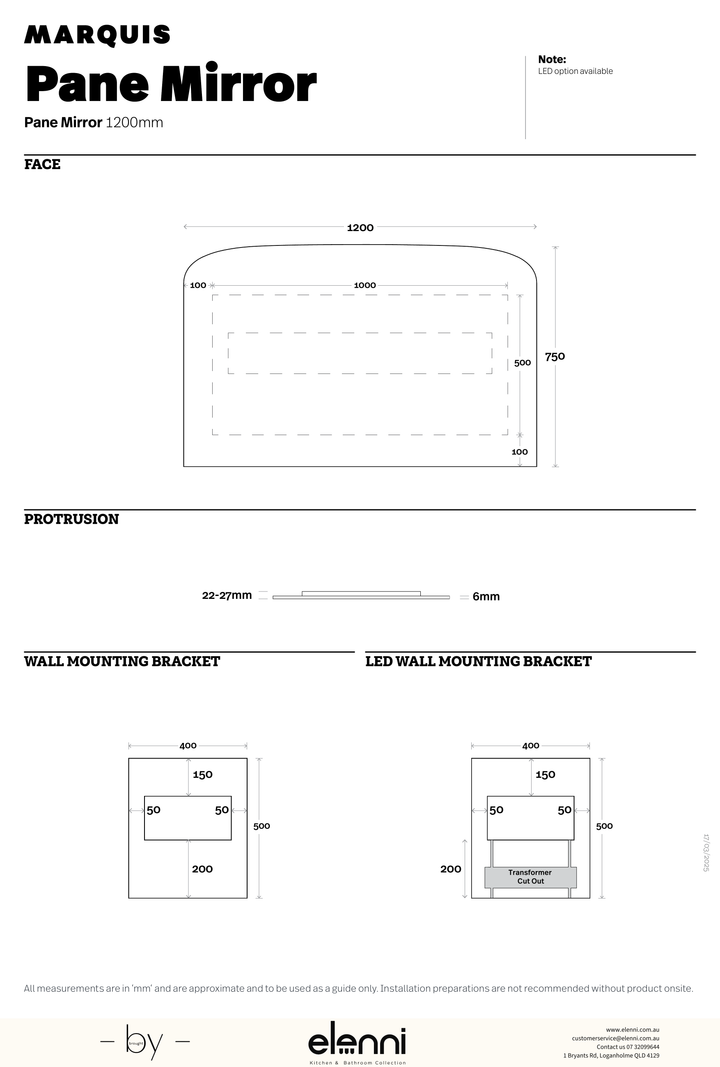 Marquis Pane Mirror - Elenni specification drawing 4