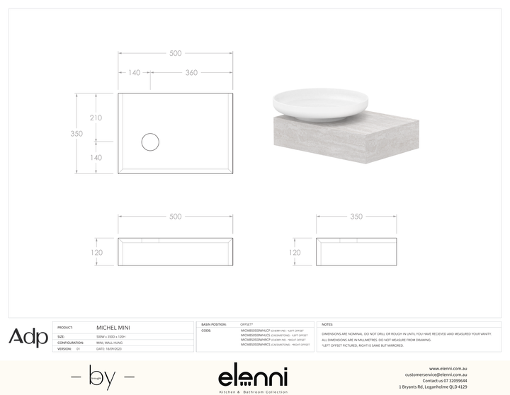 Michel Mini, Elenni specification drawing