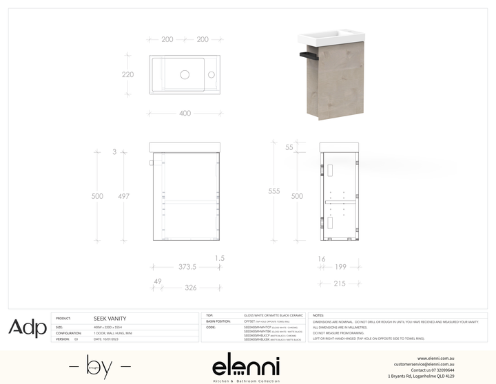 Seek, Elenni specification drawing