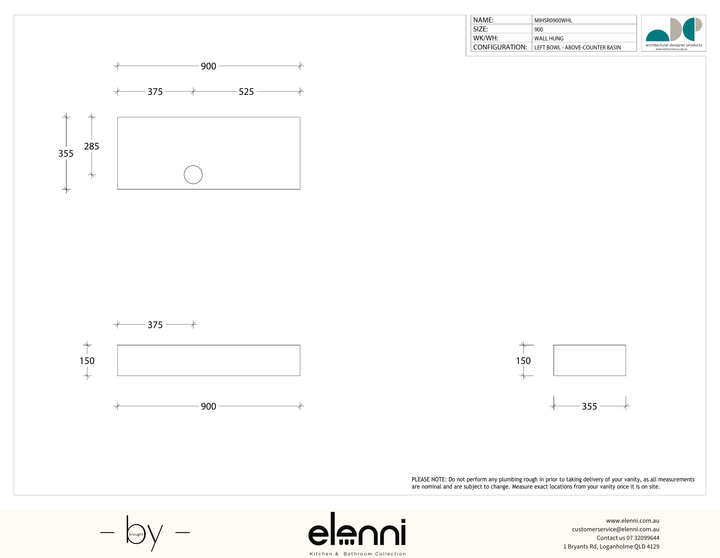 Michel Semi-Recessed 900 Offset, Elenni specification drawing