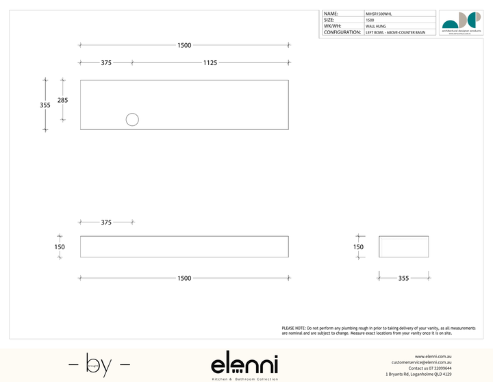 Michel Semi-Recessed 1500 Offset, Elenni specification drawing