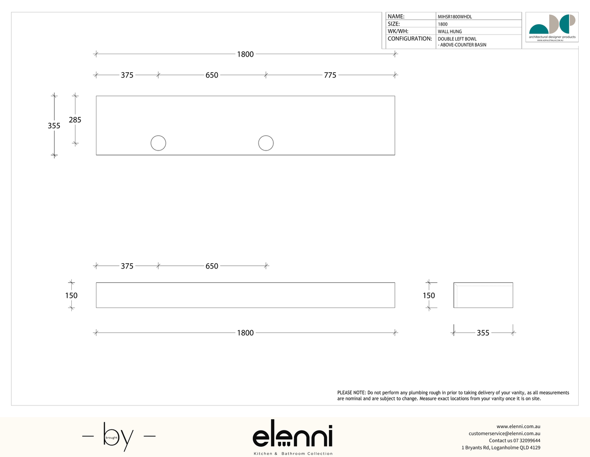 Michel Semi-Recessed 1800 Double Offset, Elenni specification drawing