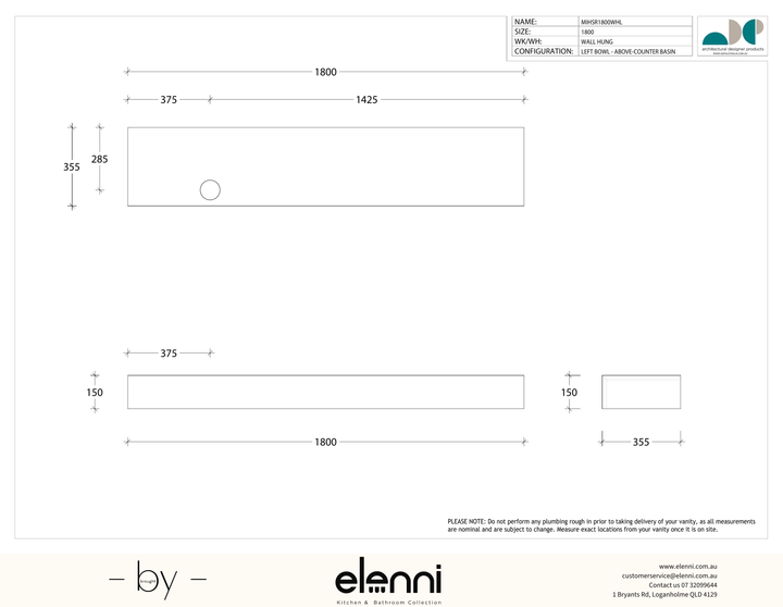 Michel Semi-Recessed 1800 Offset, Elenni specification drawing