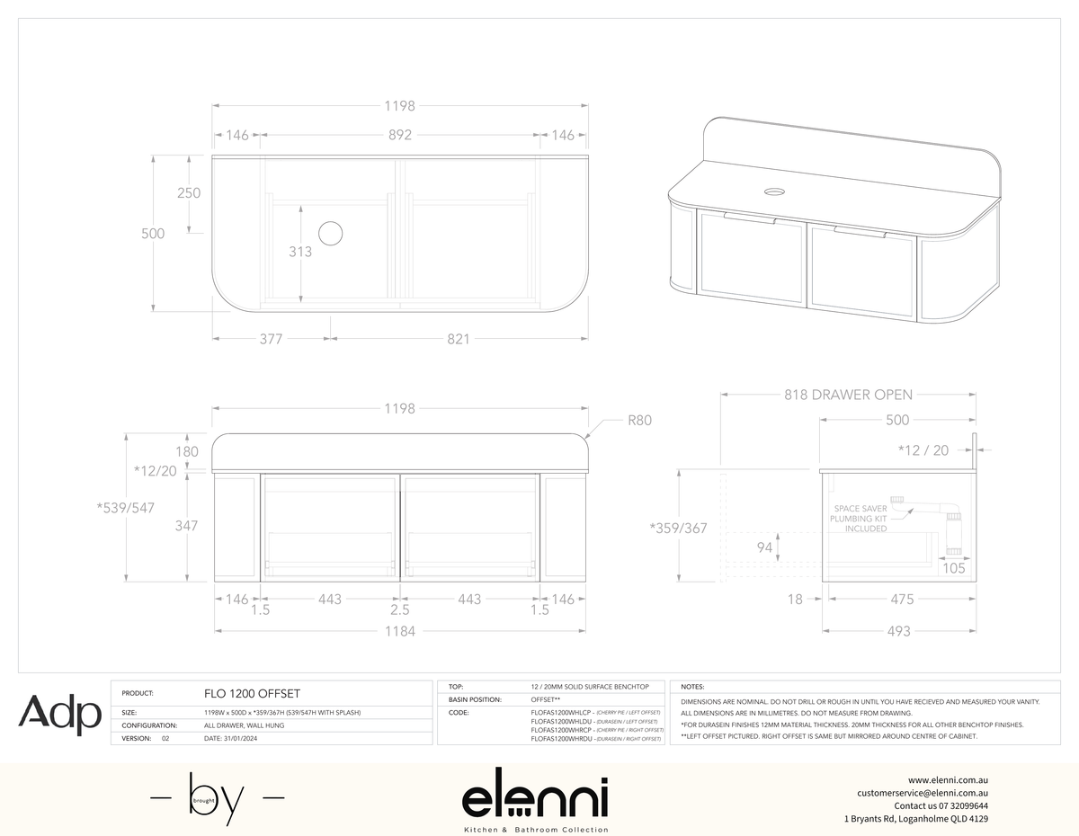 Flo 1200 Offset - Elenni specification drawing