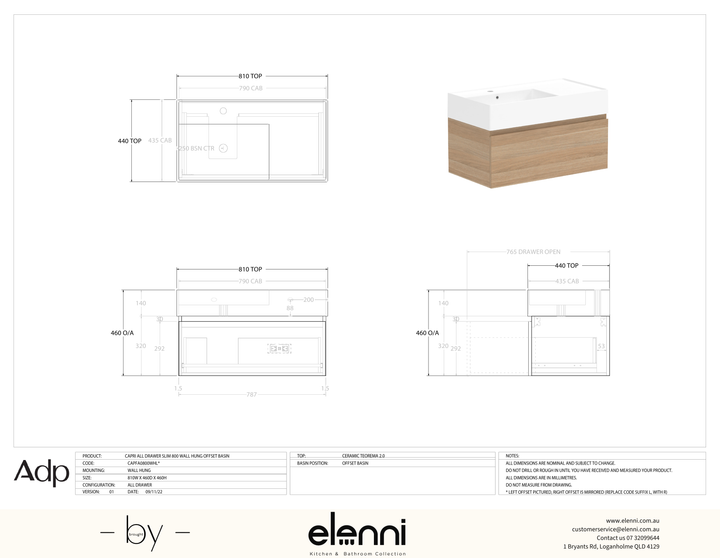 Capri 800 Offset, Elenni specification drawing
