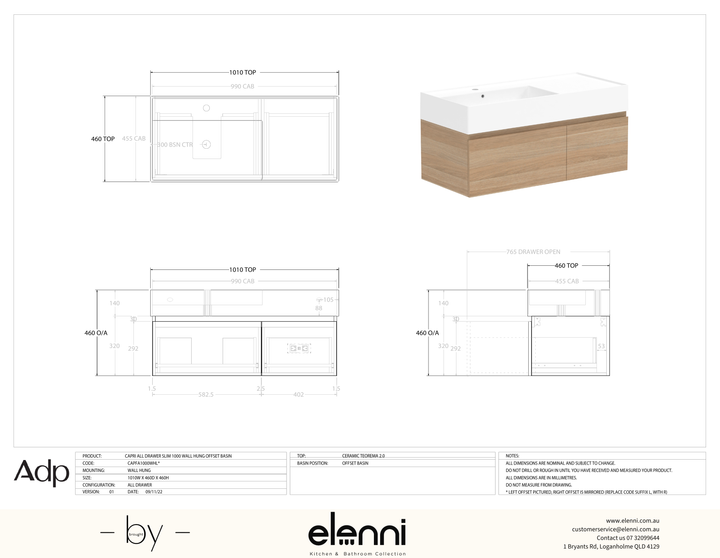 Capri 1000 Offset, Elenni specification drawing