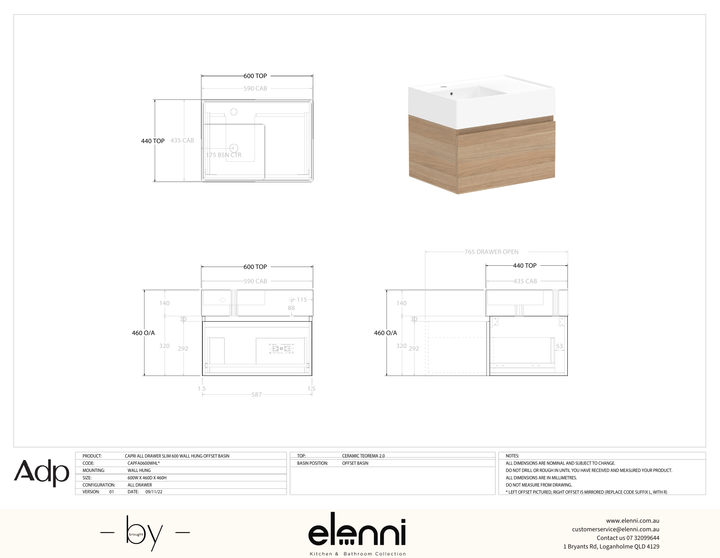 Capri 600 Offset, Elenni specification drawing