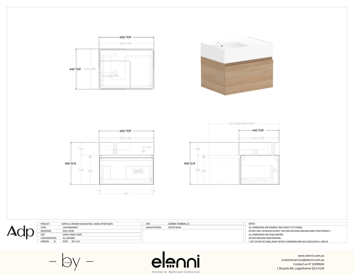 Capri 600 Offset, Elenni specification drawing